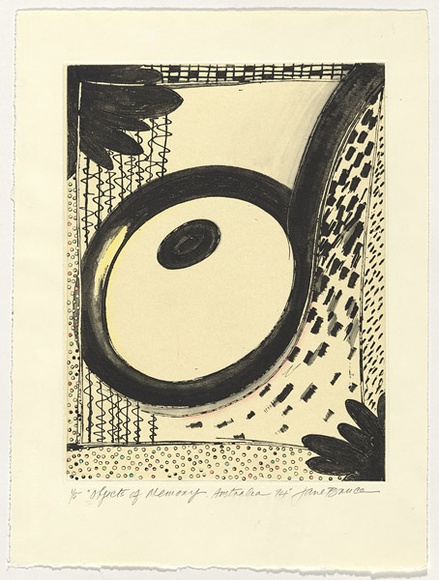 Artist: b'Bruce, Jane.' | Title: b'Objects of memory, Australia 94.' | Date: 1994 | Technique: b'etching and chine colle, printed in black ink, from one plate; hand-coloured; embossed' Artist: b'Bruce, Jane.' | Title: b'Objects of memory, Australia 94.' | Date: 1994 | Technique: b'etching and chine colle, printed in black ink, from one plate; hand-coloured; embossed'