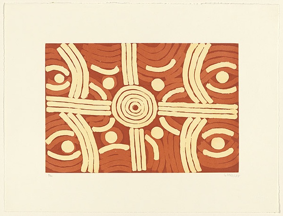 Artist: b'Bird, Lyndsay Mpetyane.' | Title: b'not titled' | Date: 2001 | Technique: b'etching and aquatint, printed in yellow and ochre ink, from two plates'