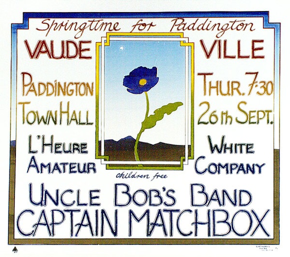 Artist: b'LITTLE, Colin' | Title: b'Springtime for Paddington Vaudeville..' | Date: 1974 | Technique: b'screenprint, printed in colour, from multiple stencils' Artist: b'LITTLE, Colin' | Title: b'Springtime for Paddington Vaudeville..' | Date: 1974 | Technique: b'screenprint, printed in colour, from multiple stencils'