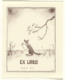 Artist: Leunig, Michael. | Title: Book plate: David Ell | Date: c.1980 | Technique: process-block, printed in black ink, from one block; from pen and ink and wash drawing
