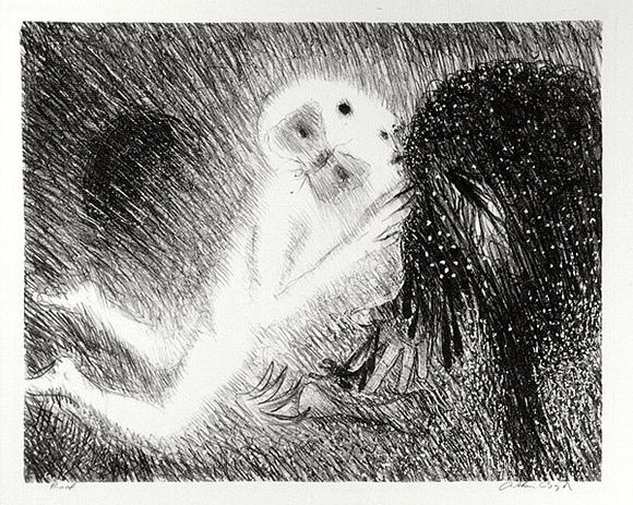 Artist: b'BOYD, Arthur' | Title: b'St Francis kissing the Wolf of Gubbio.' | Date: (1965) | Technique: b'lithograph, printed in black ink, from one plate' | Copyright: b'Reproduced with permission of Bundanon Trust' Artist: b'BOYD, Arthur' | Title: b'St Francis kissing the Wolf of Gubbio.' | Date: (1965) | Technique: b'lithograph, printed in black ink, from one plate' | Copyright: b'Reproduced with permission of Bundanon Trust'