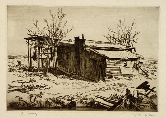 Artist: b'LINDSAY, Lionel' | Title: bJohn Chinaman's | Date: 1937 | Technique: b'drypoint, printed in brown ink with plate-tone, from one plate' | Copyright: b'Courtesy of the National Library of Australia' Artist: b'LINDSAY, Lionel' | Title: bJohn Chinaman's | Date: 1937 | Technique: b'drypoint, printed in brown ink with plate-tone, from one plate' | Copyright: b'Courtesy of the National Library of Australia'
