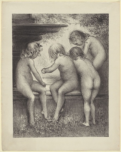 Artist: b'Allport, C.L.' | Title: b'(Children playing).' | Date: 1908 | Technique: b'lithograph, printed in black ink, from one stone' Artist: b'Allport, C.L.' | Title: b'(Children playing).' | Date: 1908 | Technique: b'lithograph, printed in black ink, from one stone'