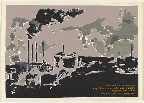 Artist: b'Shaw, Gayle.' | Title: b'What you flush away today...' | Date: 1977 | Technique: b'screenprint, printed in colour, from multiple stencils' Artist: b'Shaw, Gayle.' | Title: b'What you flush away today...' | Date: 1977 | Technique: b'screenprint, printed in colour, from multiple stencils'