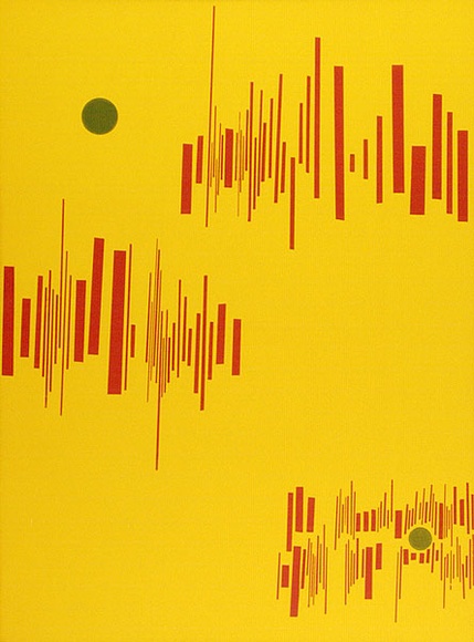 Artist: b'Tilley, Lorna.' | Title: b'(Poster of moon and stripes)' | Date: 1973 | Technique: b'screenprint, printed in colour, from multiple stencils' Artist: b'Tilley, Lorna.' | Title: b'(Poster of moon and stripes)' | Date: 1973 | Technique: b'screenprint, printed in colour, from multiple stencils'