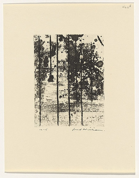 Artist: b'WILLIAMS, Fred' | Title: b'Landscape panel. Number 5' | Date: 1962 | Technique: b'aquatint, drypoint, engraving, counter proof printed in black ink, from one copper plate' | Copyright: b'\xc2\xa9 Fred Williams Estate' Artist: b'WILLIAMS, Fred' | Title: b'Landscape panel. Number 5' | Date: 1962 | Technique: b'aquatint, drypoint, engraving, counter proof printed in black ink, from one copper plate' | Copyright: b'\xc2\xa9 Fred Williams Estate'
