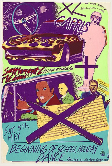 Artist: b'WORSTEAD, Paul' | Title: b'Beginning of school holiday dance..,. Settlement Chippendale...XL Capris.' | Date: 1979 | Technique: b'screenprint, printed in colour, from five stencils' | Copyright: b'This work appears on screen courtesy of the artist' Artist: b'WORSTEAD, Paul' | Title: b'Beginning of school holiday dance..,. Settlement Chippendale...XL Capris.' | Date: 1979 | Technique: b'screenprint, printed in colour, from five stencils' | Copyright: b'This work appears on screen courtesy of the artist'