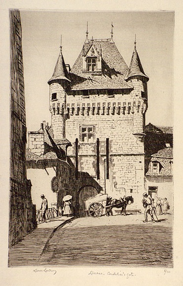 Artist: b'LINDSAY, Lionel' | Title: bThe Cordeliers' Gate, Loches, France | Date: 1931 | Technique: b'etching, printed in black ink, from one plate' | Copyright: b'Courtesy of the National Library of Australia' Artist: b'LINDSAY, Lionel' | Title: bThe Cordeliers' Gate, Loches, France | Date: 1931 | Technique: b'etching, printed in black ink, from one plate' | Copyright: b'Courtesy of the National Library of Australia'