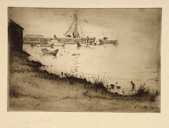 Artist: b'Bull, Norma C.' | Title: b'Mornington.' | Date: 1932 | Technique: b'etching and burnishing, printed in black ink with plate-tone, from one plate' Artist: b'Bull, Norma C.' | Title: b'Mornington.' | Date: 1932 | Technique: b'etching and burnishing, printed in black ink with plate-tone, from one plate'