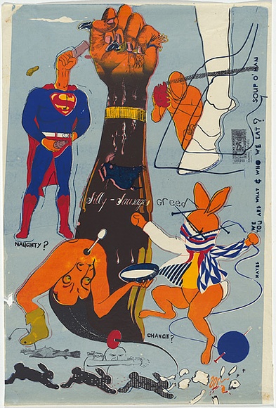 Artist: b'Cowper, Martin.' | Title: bSoup o'man. | Date: 1977-78? | Technique: b'screenprint, printed in colour, from six stencils' Artist: b'Cowper, Martin.' | Title: bSoup o'man. | Date: 1977-78? | Technique: b'screenprint, printed in colour, from six stencils'