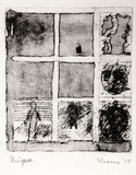 Artist: SHEARER, Mitzi | Title: See through a window darkly | Date: 1979 | Technique: etching and aquatint, printed in black ink, from one plate