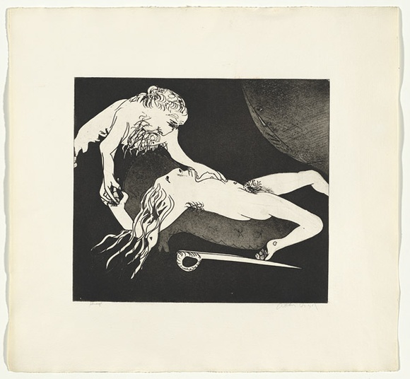 Artist: b'BOYD, Arthur' | Title: b'Just as Menalaus, they say...'. | Date: (1970) | Technique: b'etching and aquatint, printed in black ink, from one plate' | Copyright: b'Reproduced with permission of Bundanon Trust' Artist: b'BOYD, Arthur' | Title: b'Just as Menalaus, they say...'. | Date: (1970) | Technique: b'etching and aquatint, printed in black ink, from one plate' | Copyright: b'Reproduced with permission of Bundanon Trust'