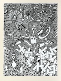 Artist: Wungi, Cecil King. | Title: not titled [composition with people and band-aids] | Date: c.1981 | Technique: photo-screenprint, printed in black ink, from one stencil