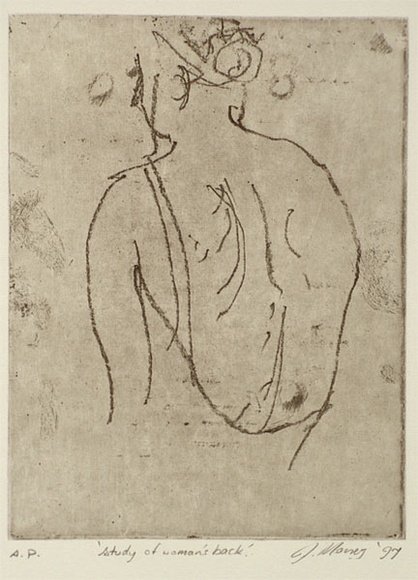 Artist: b'Money, John.' | Title: bStudy of a woman's back | Date: 1997, March | Technique: b'etching, printed in black ink, from one plate' Artist: b'Money, John.' | Title: bStudy of a woman's back | Date: 1997, March | Technique: b'etching, printed in black ink, from one plate'
