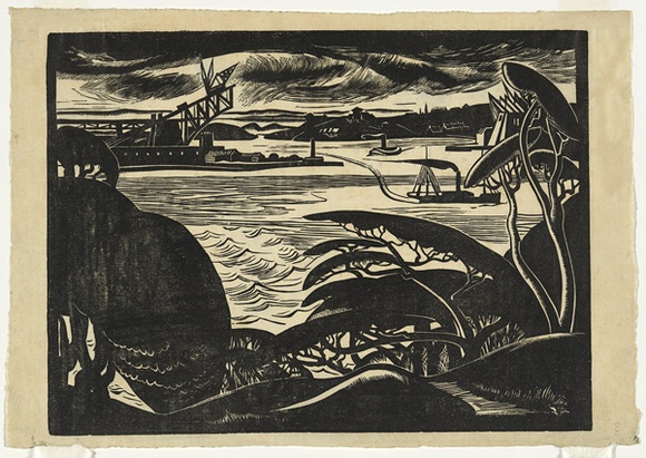 Artist: b'Perry, Adelaide.' | Title: b'The Bridge, October 1929' | Date: 1930 | Technique: b'linocut, printed in black ink, from one block' | Copyright: b'\xc2\xa9 Adelaide Perry' Artist: b'Perry, Adelaide.' | Title: b'The Bridge, October 1929' | Date: 1930 | Technique: b'linocut, printed in black ink, from one block' | Copyright: b'\xc2\xa9 Adelaide Perry'
