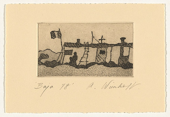 Artist: b'Wienholt, Anne.' | Title: b'Baja' | Date: 1978 | Technique: b'etching, printed in black ink, from one copper plate' Artist: b'Wienholt, Anne.' | Title: b'Baja' | Date: 1978 | Technique: b'etching, printed in black ink, from one copper plate'