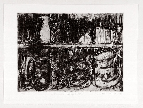 Artist: b'Sussex, Marian.' | Title: bCezanne's pantry shelf. | Date: 1988 | Technique: b'etching, printed in black ink, from one plate' Artist: b'Sussex, Marian.' | Title: bCezanne's pantry shelf. | Date: 1988 | Technique: b'etching, printed in black ink, from one plate'