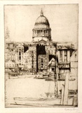 Artist: LONG, Sydney | Title: St. Paul's from the river | Date: 1920 | Technique: line-etching, printed in dark brown ink, from one plate | Copyright: Reproduced with the kind permission of the Ophthalmic Research Institute of Australia