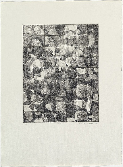Artist: b'MADDOCK, Bea' | Title: b'N.F.' | Date: 1972 | Technique: b'etching and aquatint with burnishing, printed in black ink, from one zinc plate' Artist: b'MADDOCK, Bea' | Title: b'N.F.' | Date: 1972 | Technique: b'etching and aquatint with burnishing, printed in black ink, from one zinc plate'