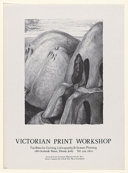 Artist: b'Johnstone, Ruth.' | Title: b'Victorian Print Workshop. Facilities for etching, lithography and screen printing' | Date: c1987 | Technique: b'offset-lithograph, printed in black ink, from one stone' Artist: b'Johnstone, Ruth.' | Title: b'Victorian Print Workshop. Facilities for etching, lithography and screen printing' | Date: c1987 | Technique: b'offset-lithograph, printed in black ink, from one stone'