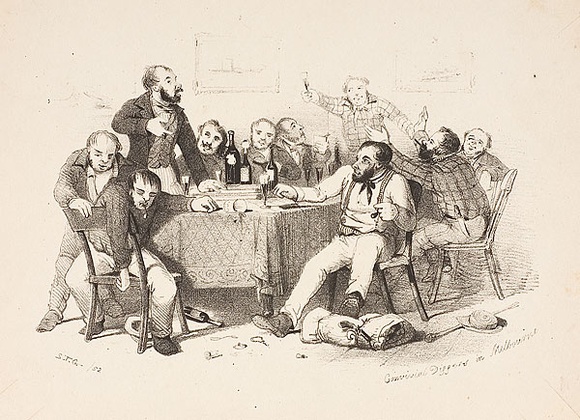 Artist: b'GILL, S.T.' | Title: b'Convivial diggers in Melbourne.' | Date: 1852 | Technique: b'lithograph, printed in black ink, from one stone' Artist: b'GILL, S.T.' | Title: b'Convivial diggers in Melbourne.' | Date: 1852 | Technique: b'lithograph, printed in black ink, from one stone'