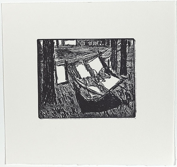 Artist: b'MADDOCK, Bea' | Title: b'(Clothes on a line)' | Date: c.1982 | Technique: b'relief-etching, printed in black ink, from one plate' Artist: b'MADDOCK, Bea' | Title: b'(Clothes on a line)' | Date: c.1982 | Technique: b'relief-etching, printed in black ink, from one plate'