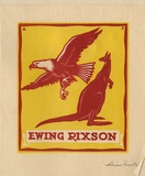 Artist: FEINT, Adrian | Title: Bookplate: Ewing Rixson. | Date: (1929) | Technique: wood-engraving, printed in colour, from two blocks in red and yellow ink | Copyright: Courtesy the Estate of Adrian Feint