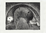 Artist: b'BOYD, Arthur' | Title: b'The Wolf of Gubbio with St Francis in a bent tree.' | Date: (1965) | Technique: b'lithograph, printed in black ink, from one plate' | Copyright: b'Reproduced with permission of Bundanon Trust'