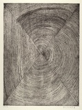 Artist: Cherel, Kumanjayi (Butcher). | Title: Jilawoona / Willy willy II | Date: 1998 | Technique: etching, printed in black ink, from one plate