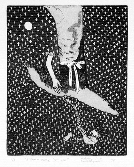 Artist: b'Nedelkopoulos, Nicholas.' | Title: b'A dream away from you' | Date: 1975 | Technique: b'etching, printed in black ink, from one plate' Artist: b'Nedelkopoulos, Nicholas.' | Title: b'A dream away from you' | Date: 1975 | Technique: b'etching, printed in black ink, from one plate'