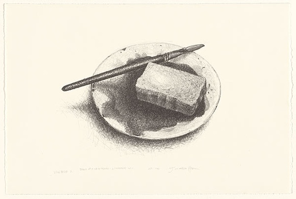 Artist: b'Allan-Hannon, Jonathon.' | Title: b'Tools of a new trade - lithograph no.1' | Date: 1983, October | Technique: b'lithograph, printed in black ink, from one stone' Artist: b'Allan-Hannon, Jonathon.' | Title: b'Tools of a new trade - lithograph no.1' | Date: 1983, October | Technique: b'lithograph, printed in black ink, from one stone'