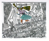 Artist: b'HANRAHAN, Barbara' | Title: b'Run rabbit run' | Date: 1978 | Technique: b'etching, printed in green ink with plate-tone, from one plate, hand-coloured'