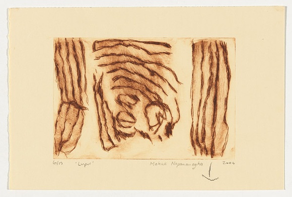 Artist: b'Napanangka, Makinti.' | Title: b'Lupul' | Date: 2004 | Technique: b'drypoint etching, printed in brown ink, from one perspex plate'