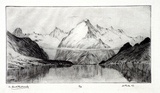 Artist: FULLWOOD, A.H. | Title: Mount Cook, New Zealand. | Date: 1928 | Technique: etching, printed in blue ink, from one plate