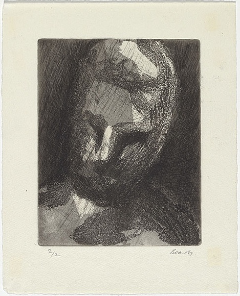 Artist: b'MADDOCK, Bea' | Title: b'Head study II' | Date: May 1961 | Technique: b'etching and sugar-aquatint, printed in black ink, from one copper plate' Artist: b'MADDOCK, Bea' | Title: b'Head study II' | Date: May 1961 | Technique: b'etching and sugar-aquatint, printed in black ink, from one copper plate'