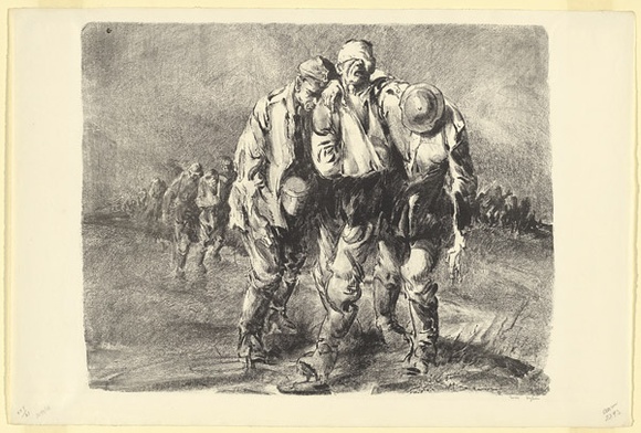 Artist: b'Dyson, Will.' | Title: b'Wine of Victory (German prisoners captured at Ypres).' | Date: 1918 | Technique: b'lithograph, printed in black ink, from one stone' Artist: b'Dyson, Will.' | Title: b'Wine of Victory (German prisoners captured at Ypres).' | Date: 1918 | Technique: b'lithograph, printed in black ink, from one stone'
