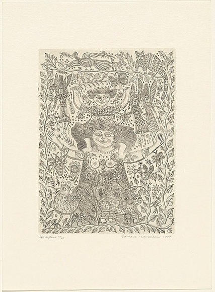 Artist: b'HANRAHAN, Barbara' | Title: b'Springtime' | Date: 1989 | Technique: b'etching, printed in black, with plate-tone, from one plate' Artist: b'HANRAHAN, Barbara' | Title: b'Springtime' | Date: 1989 | Technique: b'etching, printed in black, with plate-tone, from one plate'