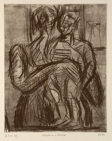 Artist: b'Furlonger, Joe.' | Title: b'Madonna and child (no.7)' | Date: 1989 | Technique: b'etching, printed in black ink, from one plate' Artist: b'Furlonger, Joe.' | Title: b'Madonna and child (no.7)' | Date: 1989 | Technique: b'etching, printed in black ink, from one plate'