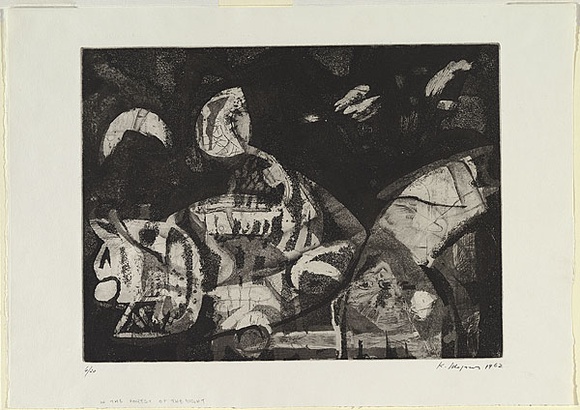 Artist: b'SCHEPERS, Karin' | Title: b'In the forest of the night.' | Date: 1962 | Technique: b'sugarlift aquatint, etching and drypoint, printed in black ink, from one copper plate' Artist: b'SCHEPERS, Karin' | Title: b'In the forest of the night.' | Date: 1962 | Technique: b'sugarlift aquatint, etching and drypoint, printed in black ink, from one copper plate'