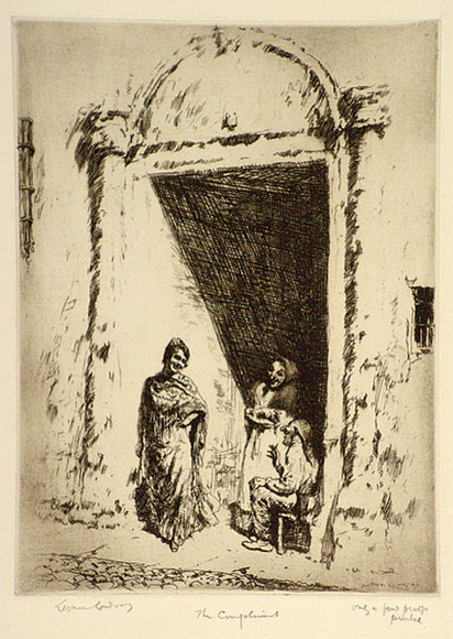 Artist: b'LINDSAY, Lionel' | Title: b'The compliment' | Date: 1924 | Technique: b'etching, printed in brown ink with plate-tone, from one plate' | Copyright: b'Courtesy of the National Library of Australia' Artist: b'LINDSAY, Lionel' | Title: b'The compliment' | Date: 1924 | Technique: b'etching, printed in brown ink with plate-tone, from one plate' | Copyright: b'Courtesy of the National Library of Australia'