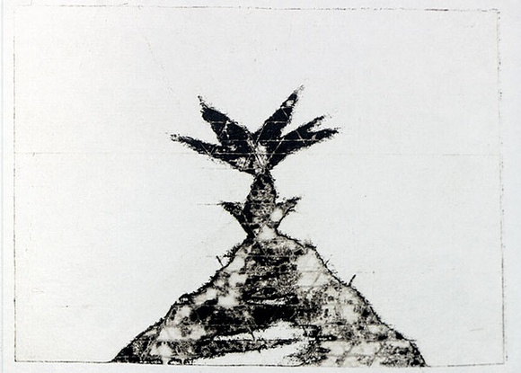 Artist: b'Roberts, Neil.' | Title: b'Eruptions 16' | Date: 1991 | Technique: b'pigment-transfer, printed in brown ink, from one bitumen paper plate' Artist: b'Roberts, Neil.' | Title: b'Eruptions 16' | Date: 1991 | Technique: b'pigment-transfer, printed in brown ink, from one bitumen paper plate'