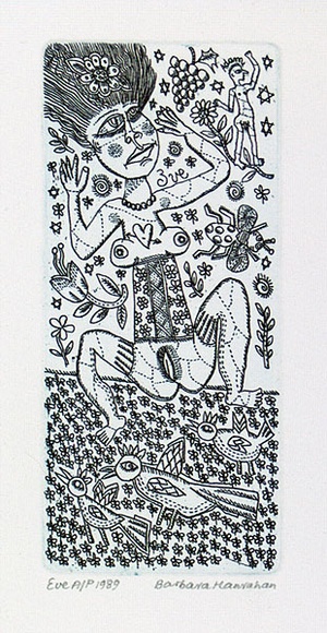 Artist: b'HANRAHAN, Barbara' | Title: b'Eve' | Date: 1989 | Technique: b'etching, printed in green ink with plate-tone, from one plate' Artist: b'HANRAHAN, Barbara' | Title: b'Eve' | Date: 1989 | Technique: b'etching, printed in green ink with plate-tone, from one plate'