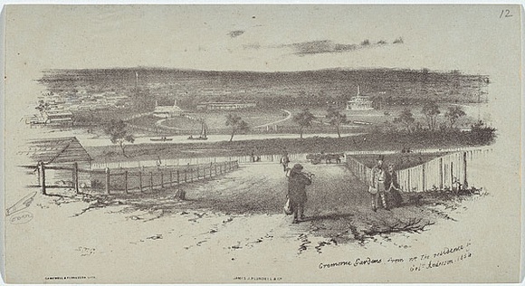 Artist: b'GILL, S.T.' | Title: b'Gremorne gardens from the near the residence of Col. Anderson.' | Date: 1854 | Technique: b'lithograph, printed in black ink, from one stone' Artist: b'GILL, S.T.' | Title: b'Gremorne gardens from the near the residence of Col. Anderson.' | Date: 1854 | Technique: b'lithograph, printed in black ink, from one stone'