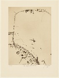 Artist: Olsen, John. | Title: Coopers Creek enters the void | Date: 1975 | Technique: sugarlift-aquatint, engraving and aquatint, printed in brown ink with plate-tone, from one zinc plate | Copyright: © John Olsen. Licensed by VISCOPY, Australia