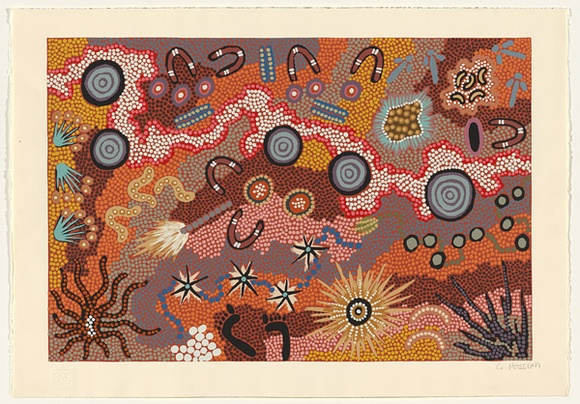 Artist: Possum Nungurray, Gabriella. | Title: Love story. | Date: 1998/99 | Technique: screenprint, printed in colour, from 29 stencils