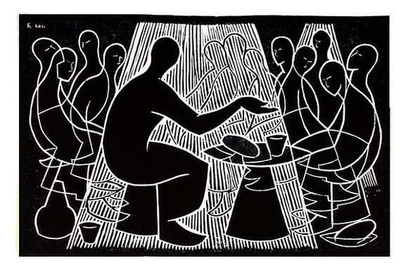 Artist: b'Hawkins, Weaver.' | Title: b'The last supper' | Date: 1962 | Technique: b'linocut, printed in black ink, from one block' | Copyright: b'The Estate of H.F Weaver Hawkins' Artist: b'Hawkins, Weaver.' | Title: b'The last supper' | Date: 1962 | Technique: b'linocut, printed in black ink, from one block' | Copyright: b'The Estate of H.F Weaver Hawkins'