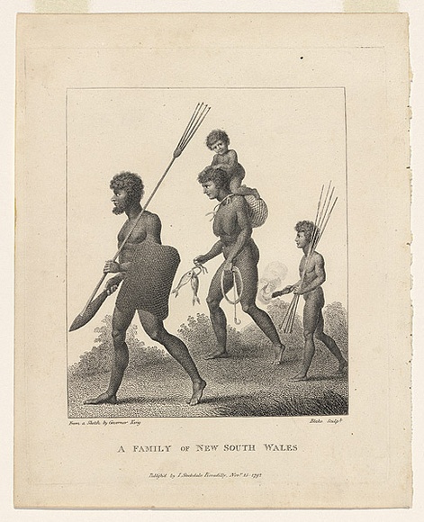 Artist: b'King, Philip Gidley.' | Title: b'A Family of New South Wales.' | Date: 1793 | Technique: b'engraving, printed in black ink, from one copper plate' Artist: b'King, Philip Gidley.' | Title: b'A Family of New South Wales.' | Date: 1793 | Technique: b'engraving, printed in black ink, from one copper plate'