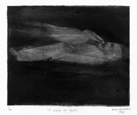 Artist: b'Armstrong, Bruce.' | Title: b'A grain of truth.' | Date: 1988 | Technique: b'softground etching, printed in black ink, from one plate' Artist: b'Armstrong, Bruce.' | Title: b'A grain of truth.' | Date: 1988 | Technique: b'softground etching, printed in black ink, from one plate'