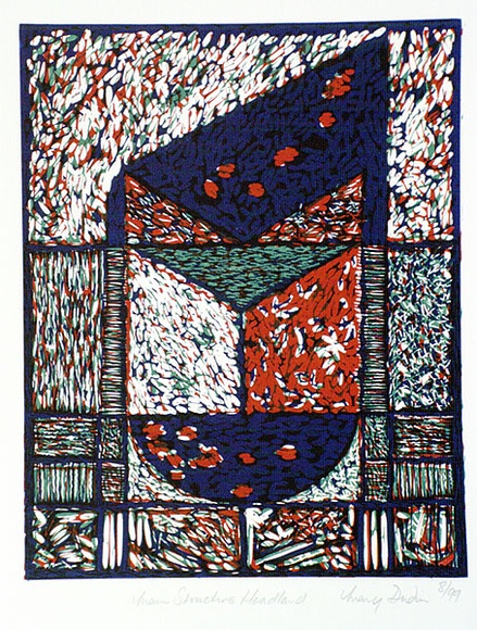Artist: b'Dudin, Mary.' | Title: b'Main structure headland.' | Date: 1988 | Technique: b'linocut, printed in colour, from multiple blocks' Artist: b'Dudin, Mary.' | Title: b'Main structure headland.' | Date: 1988 | Technique: b'linocut, printed in colour, from multiple blocks'