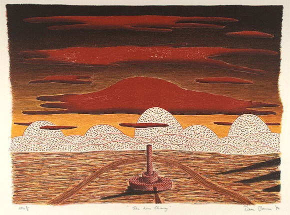 Artist: b'Bowen, Dean.' | Title: b'The lone chimney' | Date: 1990 | Technique: b'lithograph, printed in colour, from multiple stones' Artist: b'Bowen, Dean.' | Title: b'The lone chimney' | Date: 1990 | Technique: b'lithograph, printed in colour, from multiple stones'